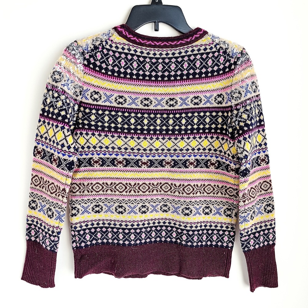 J Crew Sequin Fair Isle Lambswool Sweater Womens XS Nordic Multicolor - Picture 4 of 9